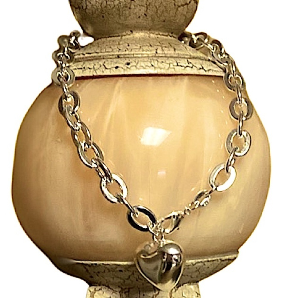 Sterling Silver Heart Charm Chain Link Bracelet - Picture 9 of 15